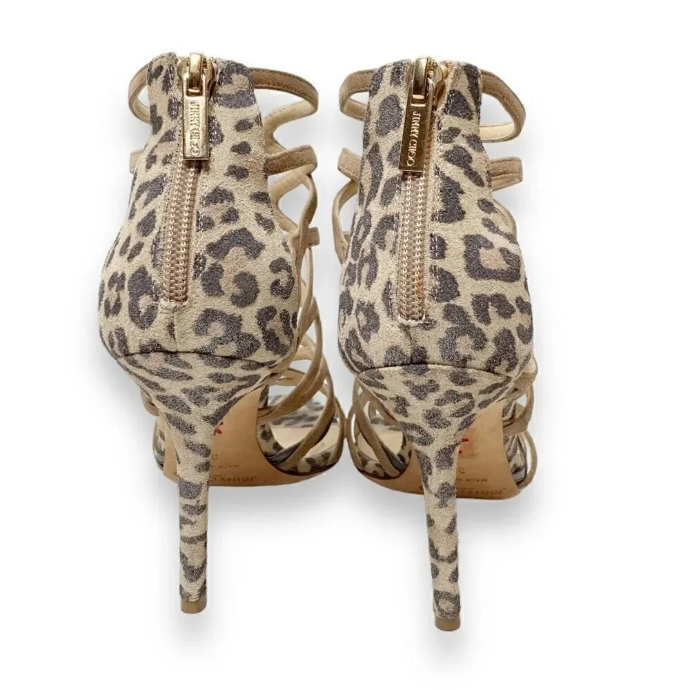Jimmy Choo Fiesta Leopard-Print Caged Sandal, Nude Metallic Shimmer Women’s - 36
